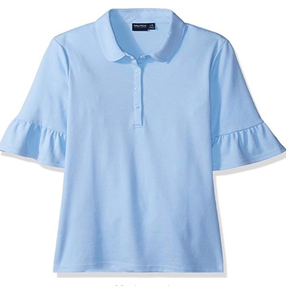 NWT NAUTICA Girls' Blue Bell Sleeve School Uniform Collared Top Size XS - Picture 1 of 4